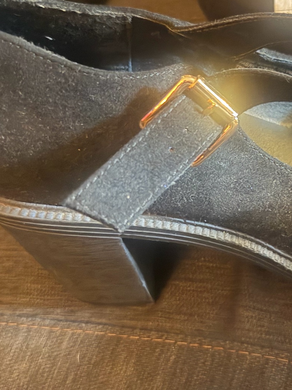Torrid Black Suede Mary Jane Heels with Gold Buckle